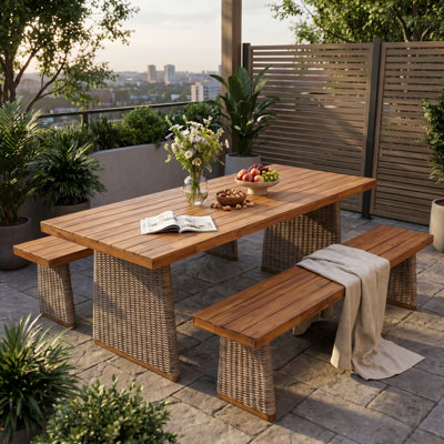 Jenny Patio 3-Piece Acacia Wood Dining Set With PE Wicker Legs