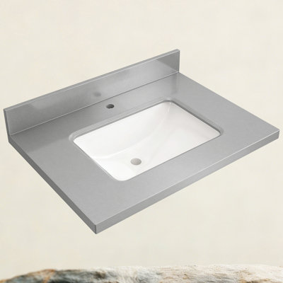 30'' W X 22'' D Engineered Stone Gray Vanity Top Drop-in Single Sink Rectangular Countertop Undermount Ceramic Center Drain Sink with 4 In. H Backsplash & Single Pre-drilled Faucet Hole