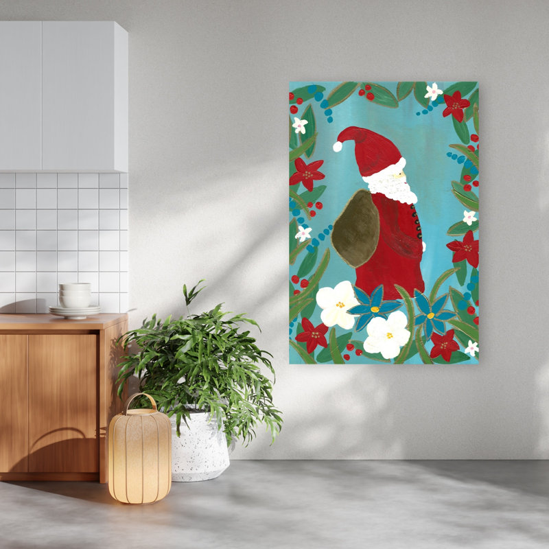 Whimsical Christmas Santa Traditional Whimsical Abstract Winter Flower Wall Art Print 1 Piece Wrapped Canvas Wall Art