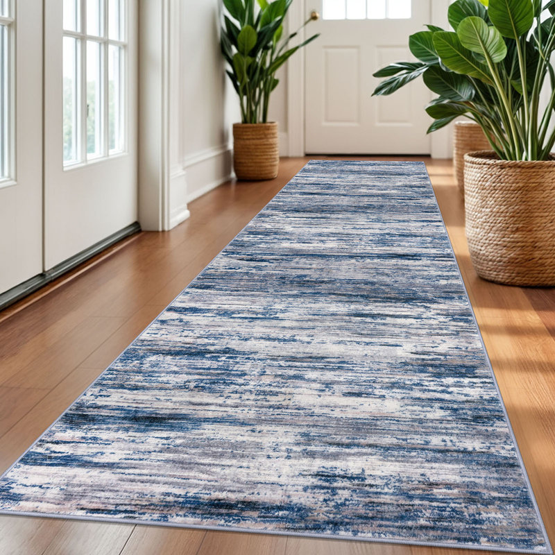 Modern Abstract 2.6x10 Washable Runner Rugs for Hallways Soft Non Slip Long Indoor Runners for Bedroom Kitchen Entryway 