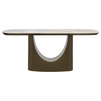 Solvane 71" Oval Dining Table with Glossy Ceramic Top and Golden Veneer Base