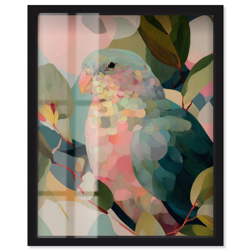 Parrot Pastel Greens II Shadowbox Print Tropical Decor par Art Remedy, Noir, H 21 po x l 17 po