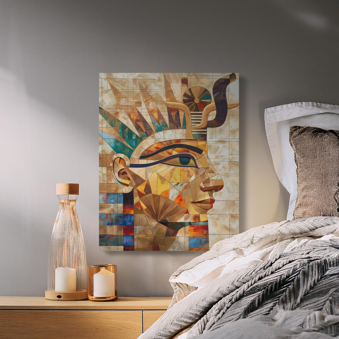Egyptian Pharaoh Canvas Wall Art, Mosaic Style Print, Gallery Wrapped, Ready to Hang, Modern Home Decor, Archival Quality