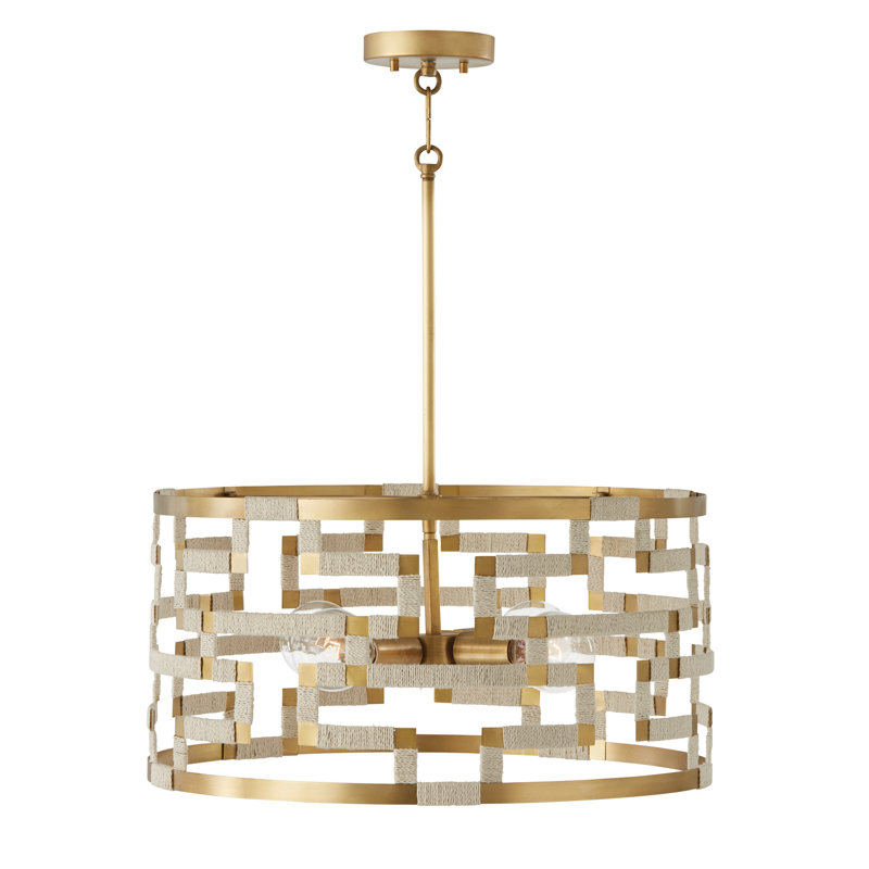 Margolis 4 - Light Bleached Natural Jute/Patinaed Brass Drum Pendant