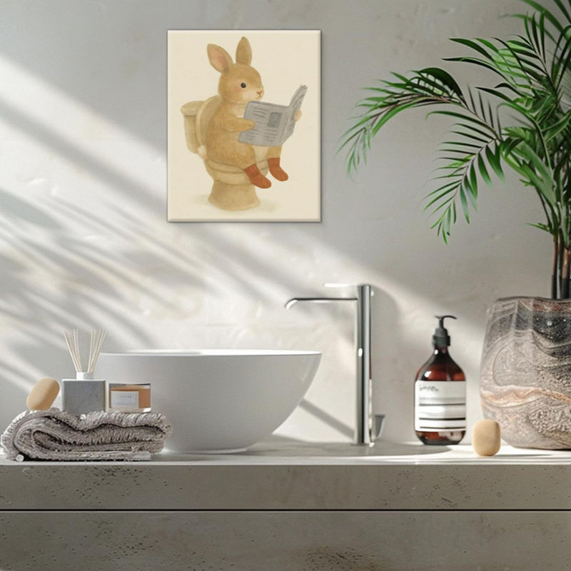 Drôle de lapin de Pâques, impression d'art mural de lapin mignon sur la toile, image de Pâques, décoration murale pour la salle de bain, salle de bain 8 x 10 pouces