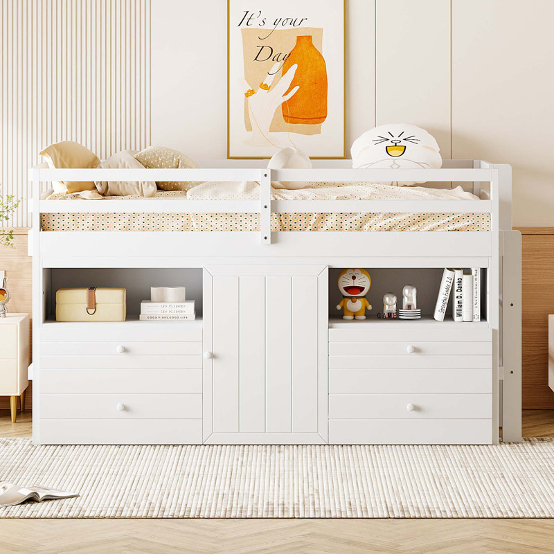 Ilsefriede Kids Twin Loft Bed with Drawers, White