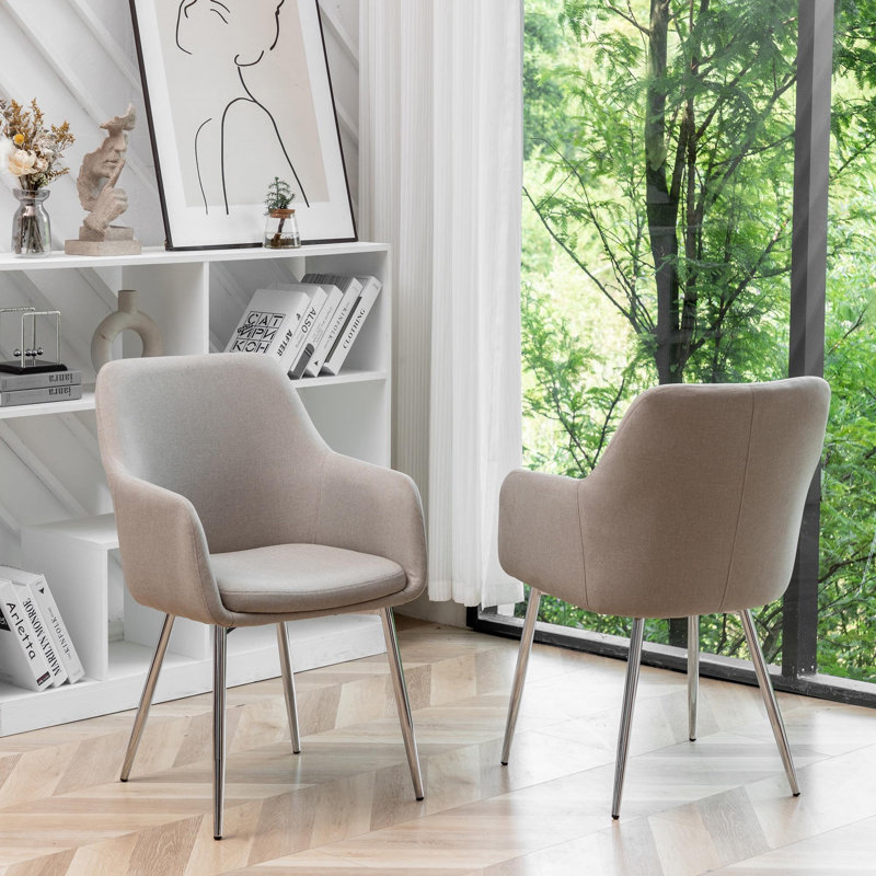 Centanne Fabric Dining Chairs with Chrome Legs, Beige