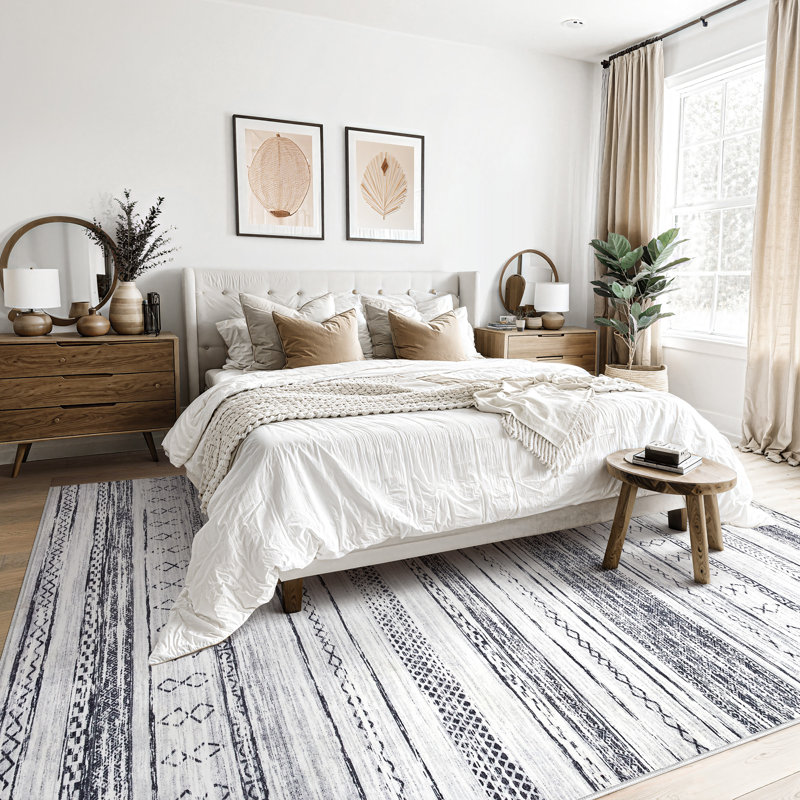 Modern Geometric Area Rug Moroccan Washable Low Pile Carpet Non-Slip Abstract Pattern Soft Floor Mat, Rectangle 8' x 10'