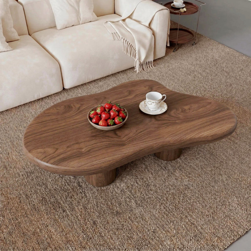 48.4 Inch Modern Cloud-Shaped Walnut Coffee Table for Living Room or Home Office, Walnut