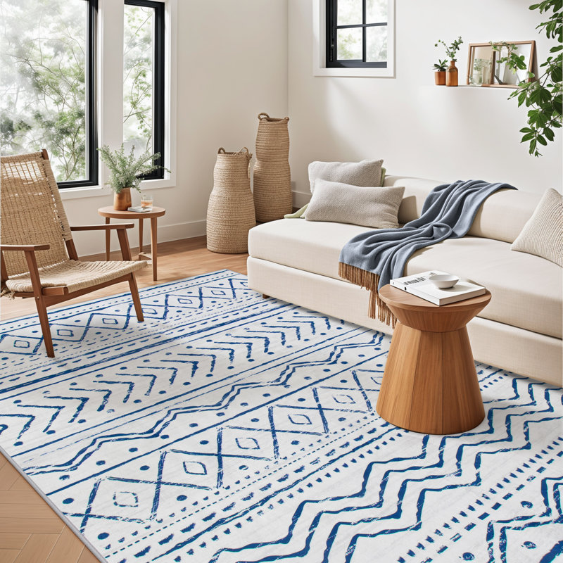 Tapis marocain à rayures Tribal, Rectangle 6 pi x 9 pi, Bleu / Rose
