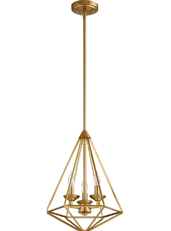 Lustre géométrique 3 lumières unique/relevé Durant, Laiton vieilli