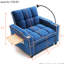 Fauteuil-lit en velours bleu avec coussin en fibre (poches de rangement réglables bleues et support de téléphone amovible)