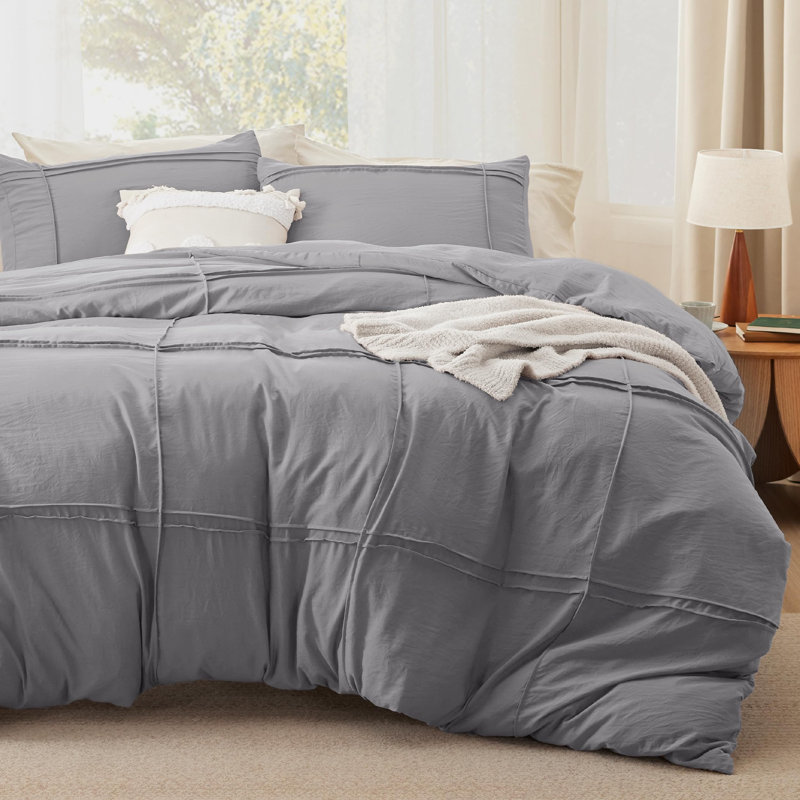 Bedsure  Grid Tufted Duvet Cover, Grey, King Duvet Cover + 2 King Pillowcases