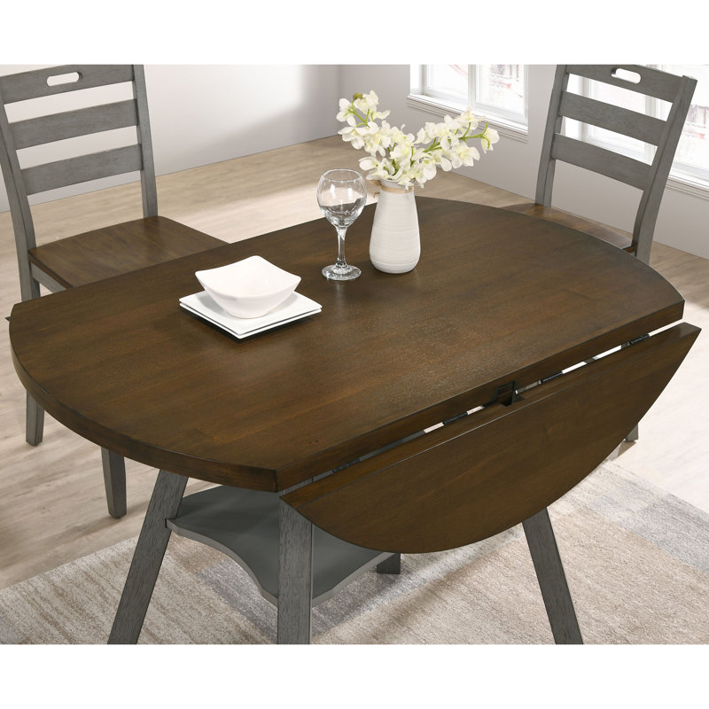 Gaspar Extendable Round Solid Wood Base Dining Table, Light Gray