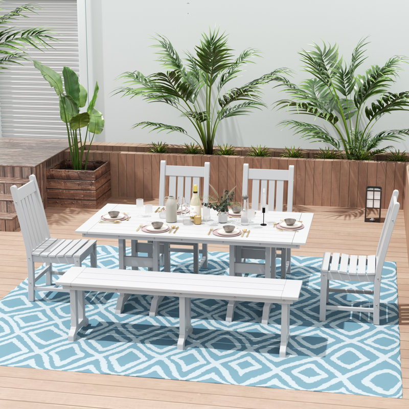 Laguna 6 - Person Patio Dining Set with Rectangular Table, White