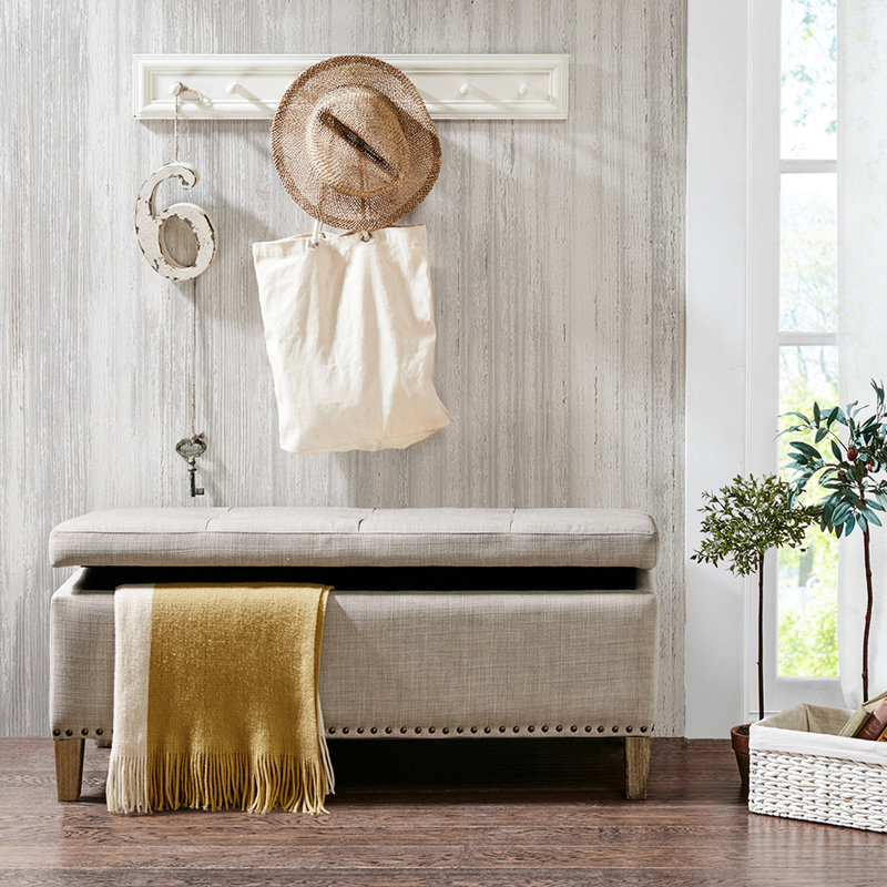 Linen Blend Upholstered Bench with Flip Top