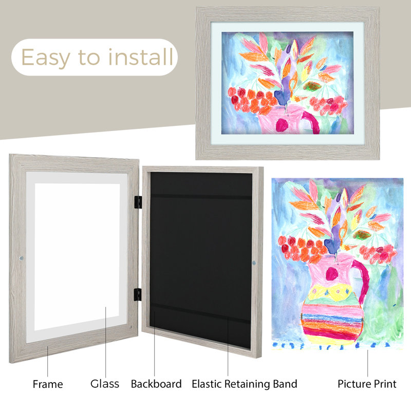 Fromberg 10 x 12.5 Front Open Kids Art Frame with Elastic Straps, Grey