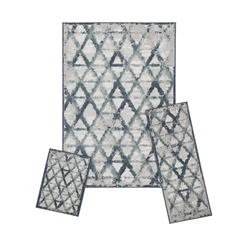 Tapis bleu tissé à la machine Kaylin