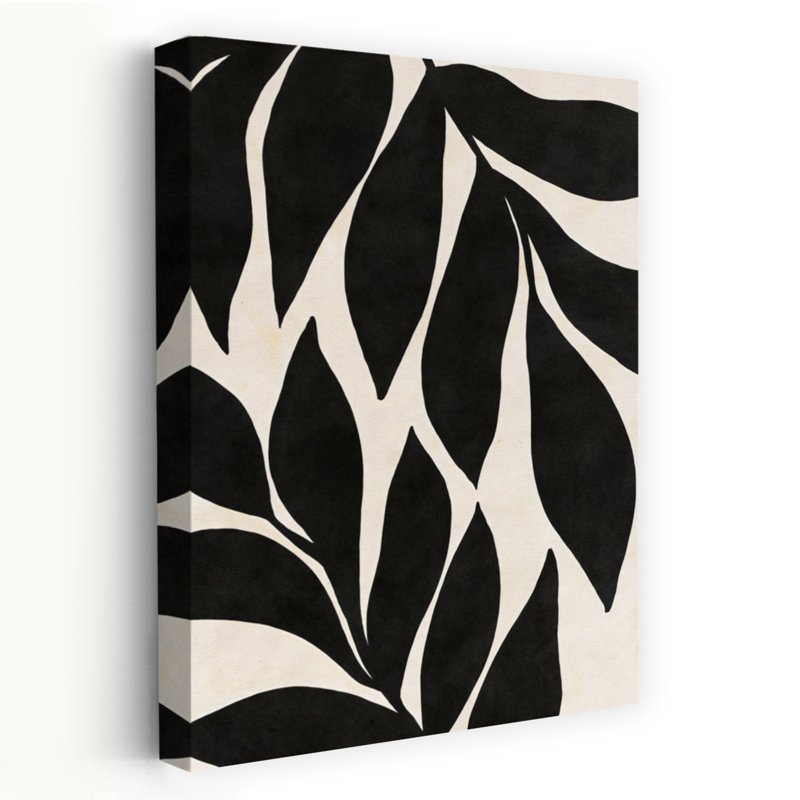 Art mural contemporain noir et brun clair à motif floral abstrait et audacieux, 60" H x 40" W