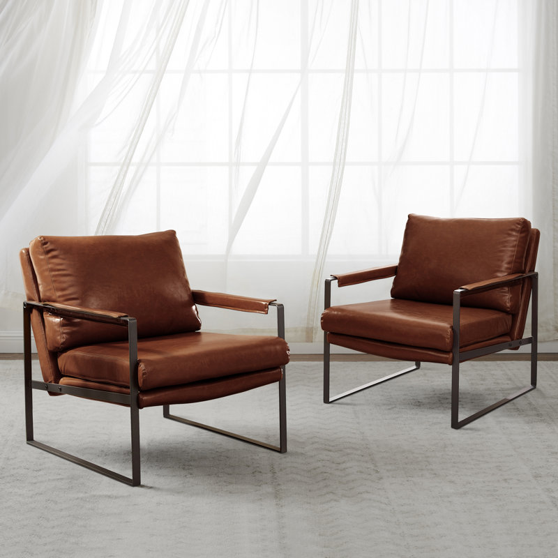 Eisenman 27.09'' W Leather Upholstered Accent Armchair, Red Brown Faux Leather