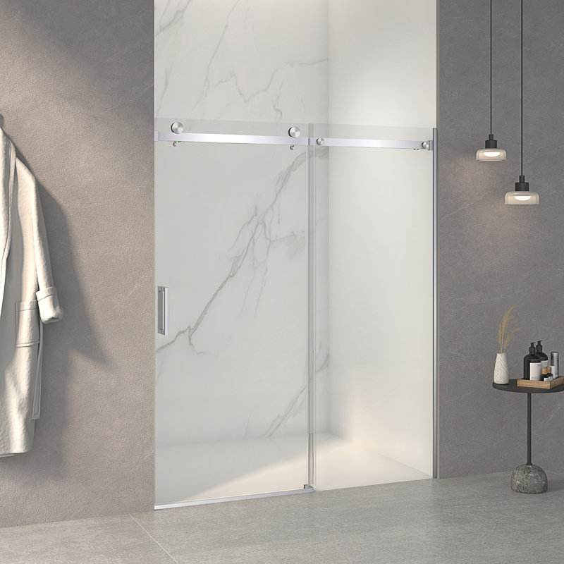 Adjustable 56-60 Inch Wide Frameless Sliding Shower Door With 8Mm Thick Tempered Glass And Easy Clean Coating