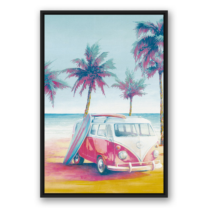 Beach Surfer Van sur toile, H 37,75 po x l 25,75 po x P 1,75 po, Cadre flottant noir