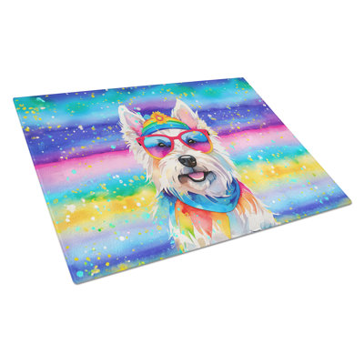 Westie Hippie Dawg Glass Cutting Board Large