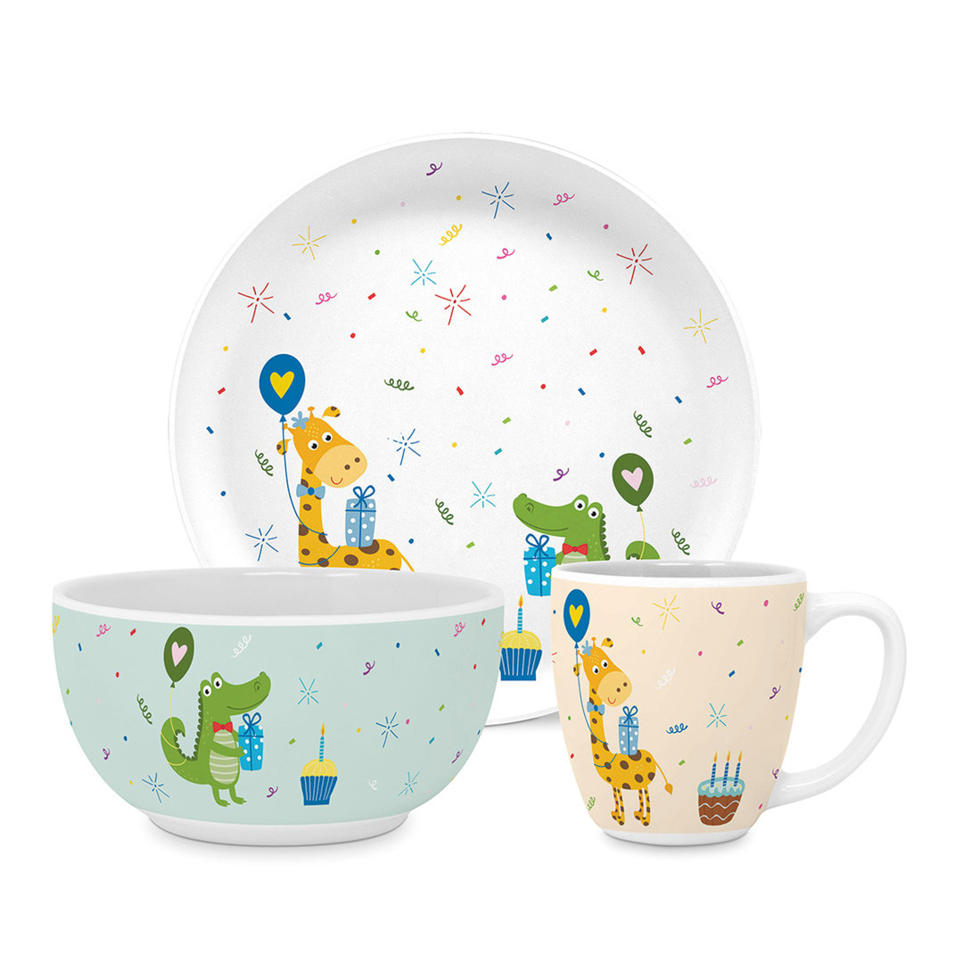 PPD Croco&Giraffe Kids Set, 3-tlg., Geschirr, Becher, Teller, Schale, Kinder, New Bone China