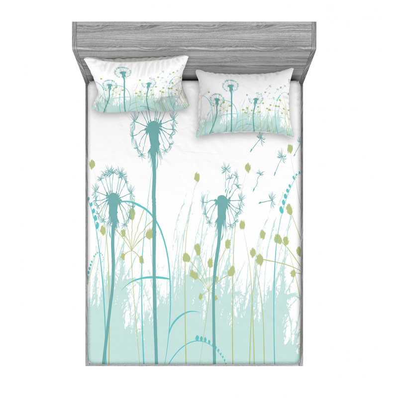 Dandelion Microfiber Floral Sheet Set, Queen Sheet Set with Fitted Sheet