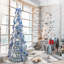 Arbre de Noël artificiel enneigé 7 pi, PVC vert, 200 DEL blanc chaud, télécommande, ornements bleus et argentés