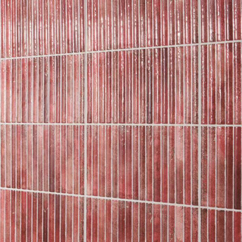 Curve Fluted 6X12 3D Glossy Ceramic Tile, Red