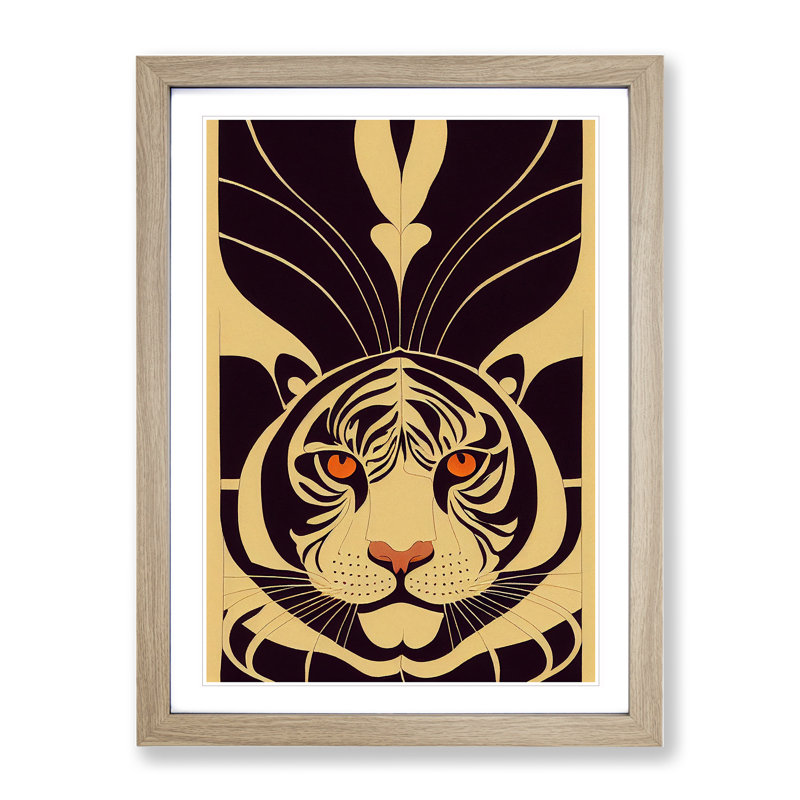 Tiger Deco - Framed Print, 34cm H x 25cm W x 2cm D, Oak Framed
