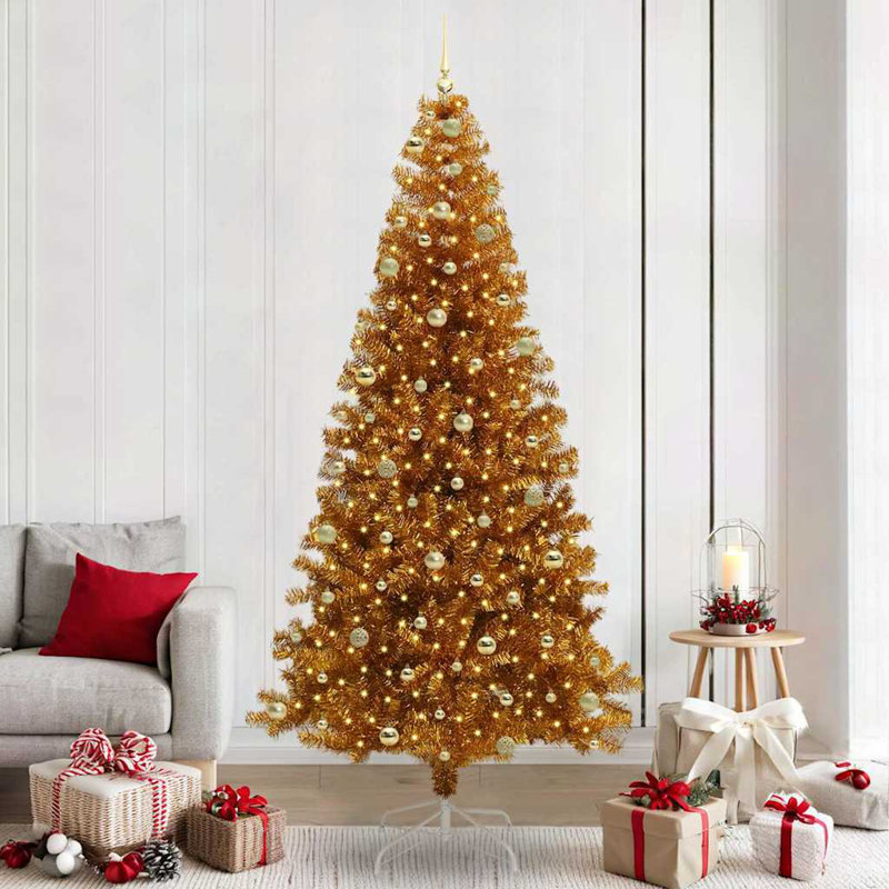 vidaXL Christmas Tree with 300 LEDs with Stand Gold PET, 7.87 ft
