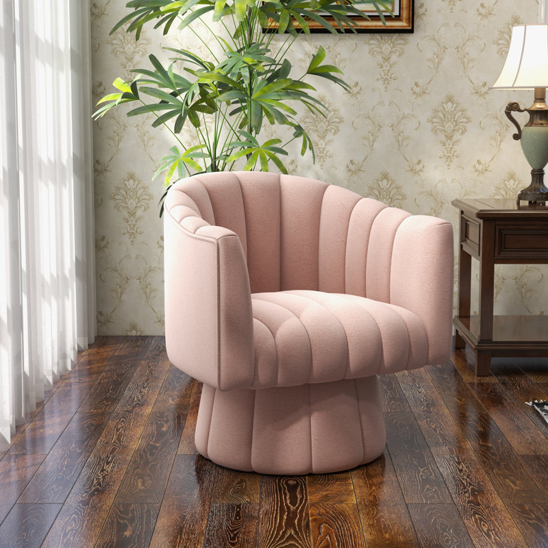 Aynur Velvet Swivel Barrel Chair, Pink