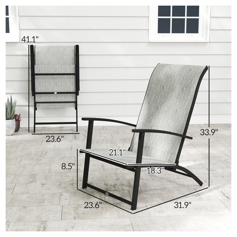 Set of 2 Gray High Back Folding Mesh Chairs for Outdoor Dining and Camping, Gray