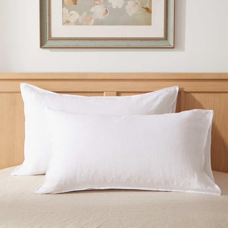 Ensemble de 2 taies d'oreiller 100% lin TOSMO, King (20x40") Pillowcase, Blanc