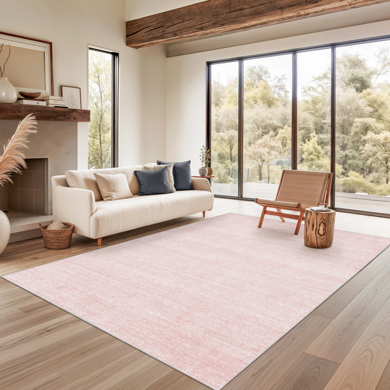Tapis lavable à rayures rétro antidérapant (beige), Rose clair, Rectangle 6 pi x 9 pi