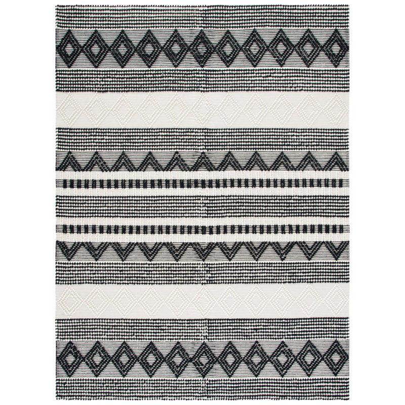 Stimpson Striped Handmade Flatweave Wool/Cotton Ivory/Black Area Rug, Rectangle 2'3" x 4'