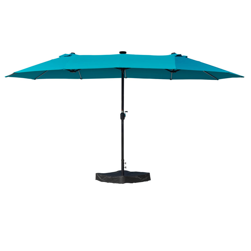 Parasol rectangulaire double face de 15 pi avec lumières solaires Kozyard, parasol de marché extérieur avec manivelle, base incluse, résistant aux rayons UV pour la piscine, la cour et le jardin - bleu