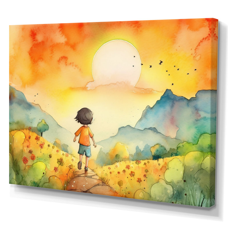Child Run Free - Reproduction d'art pour enfants encadrée, H 24 po x l 32 po x P 1 po