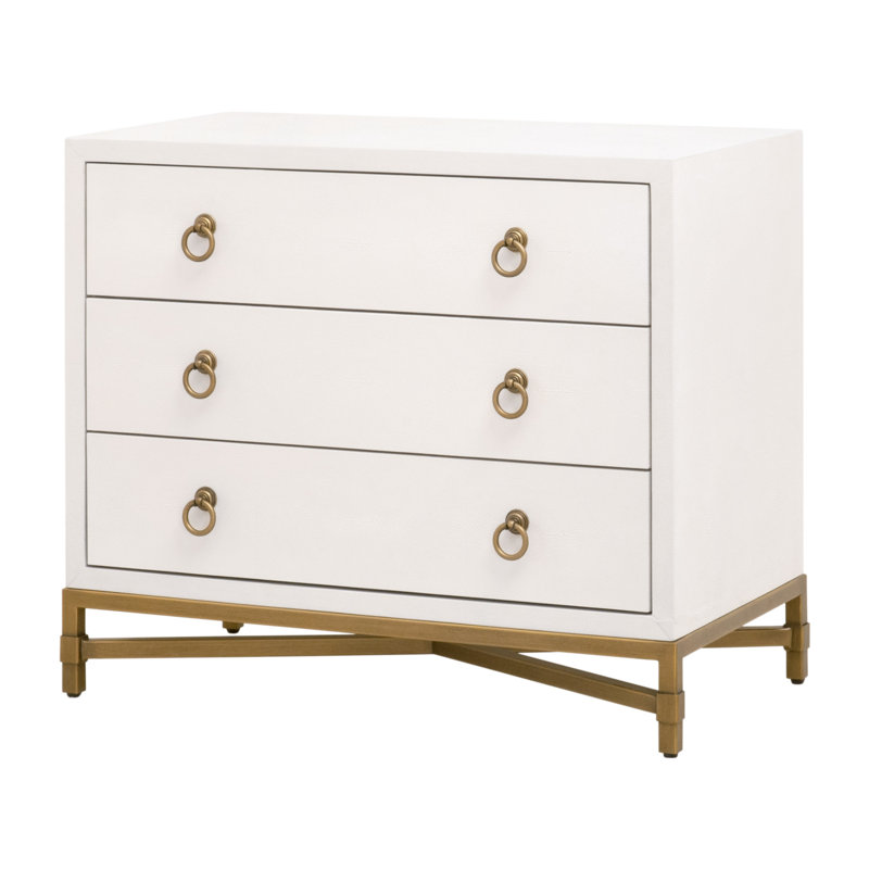 Cream and Gold 3-Drawer Faux Shagreen Nightstand