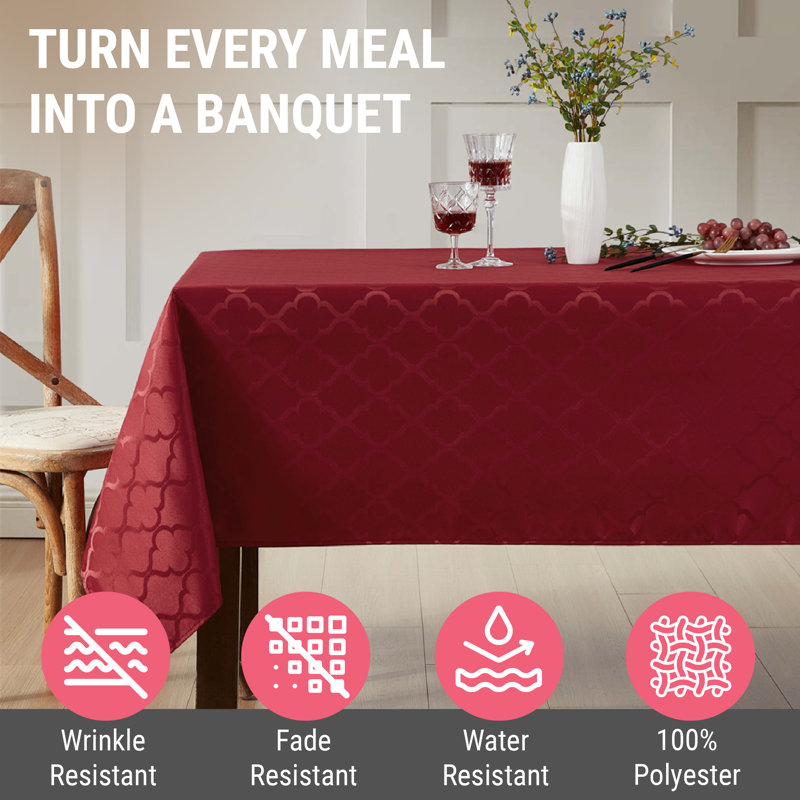 Sarok Rectangle Geometric Jacquard Tablecloth, 104" L x 60" W, Burgundy