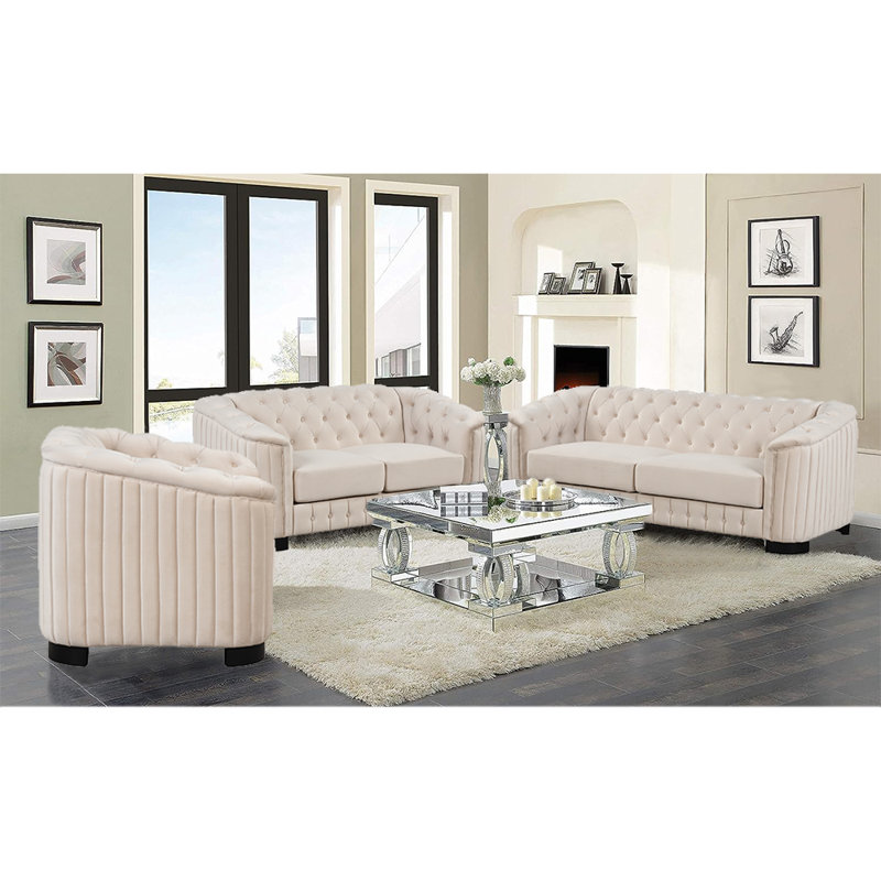 Ensemble de salon 3 pièces Kavnoor, Velours beige