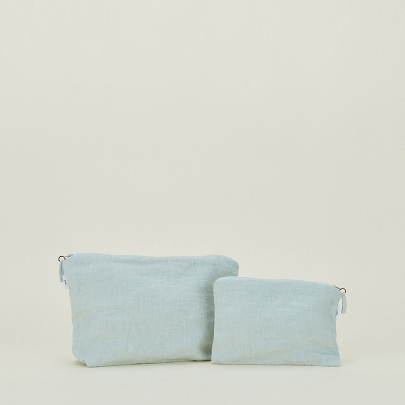 Simple Linen Zipper Pouch - Large, Powder Blue