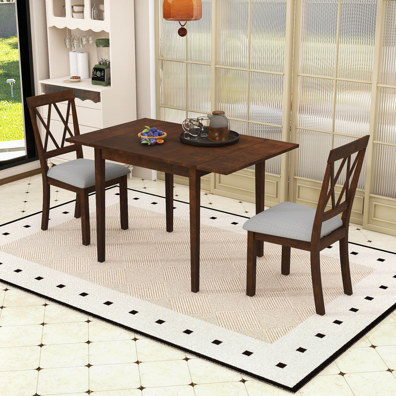 Ensemble de table de salle à manger extensible 3 pièces, table en bois avec abattant et chaises rembourrées, Brun