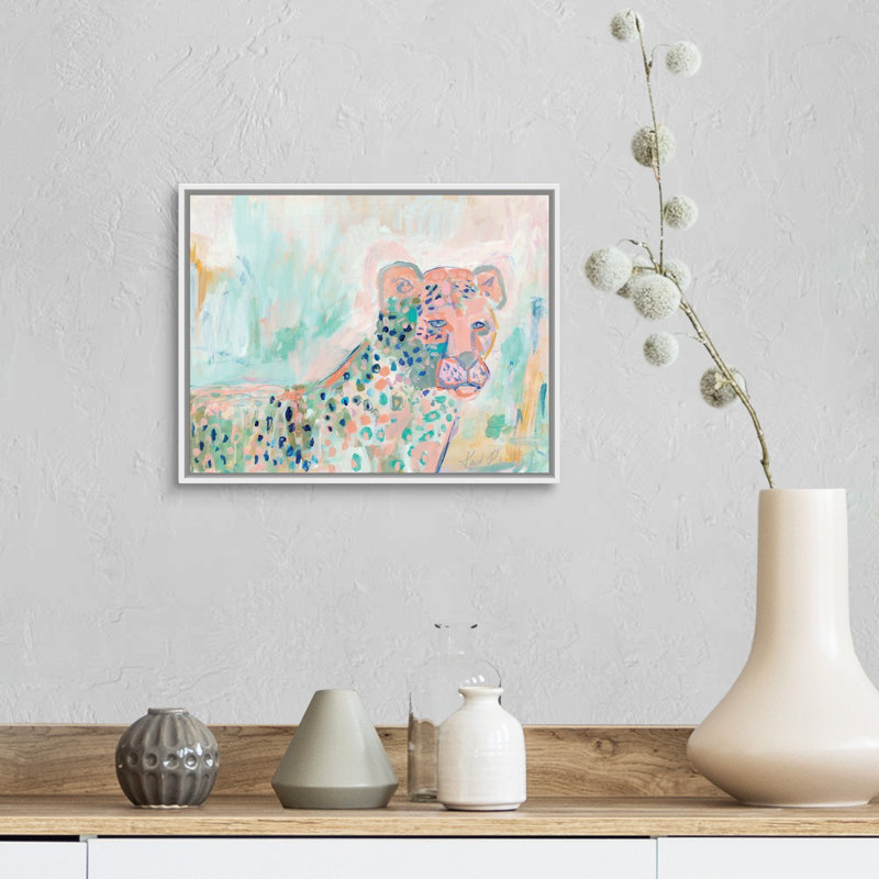 « Cheetah Watch » par Kait Roberts-impression sur toile, H 13 po x l 16 po x P 1,75 po, Toile blanche encadrée