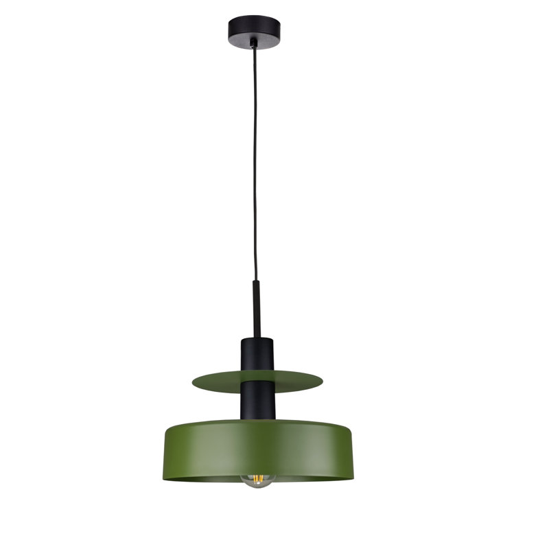 1 - Light Matte Black Drum Pendant, Khaki/Black