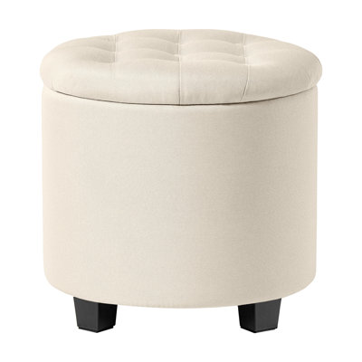 Round Ottoman, Ottoman With Storage, Foot Rest With Legs, Linen-Look Fabric, For Living Room, Bedroom