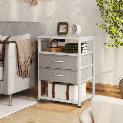 27.6'' H Black 4-Tier Nightstand With Charging Station - USB Ports, 2 Drawers - Tall End Table