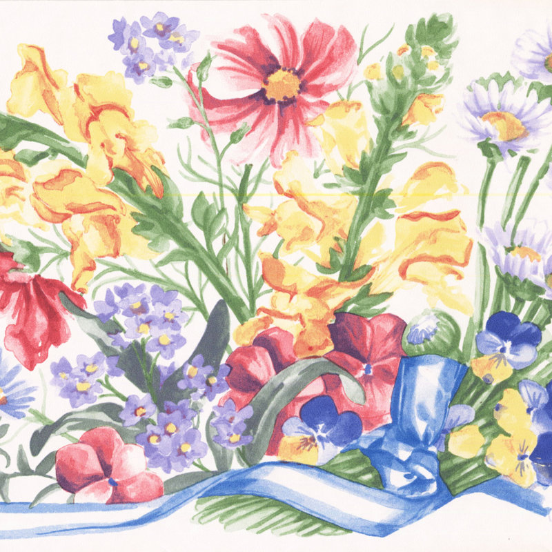 Bordure de papier peint l 15 pi x l 7 po floral Maio, Jaune / rouge / vert